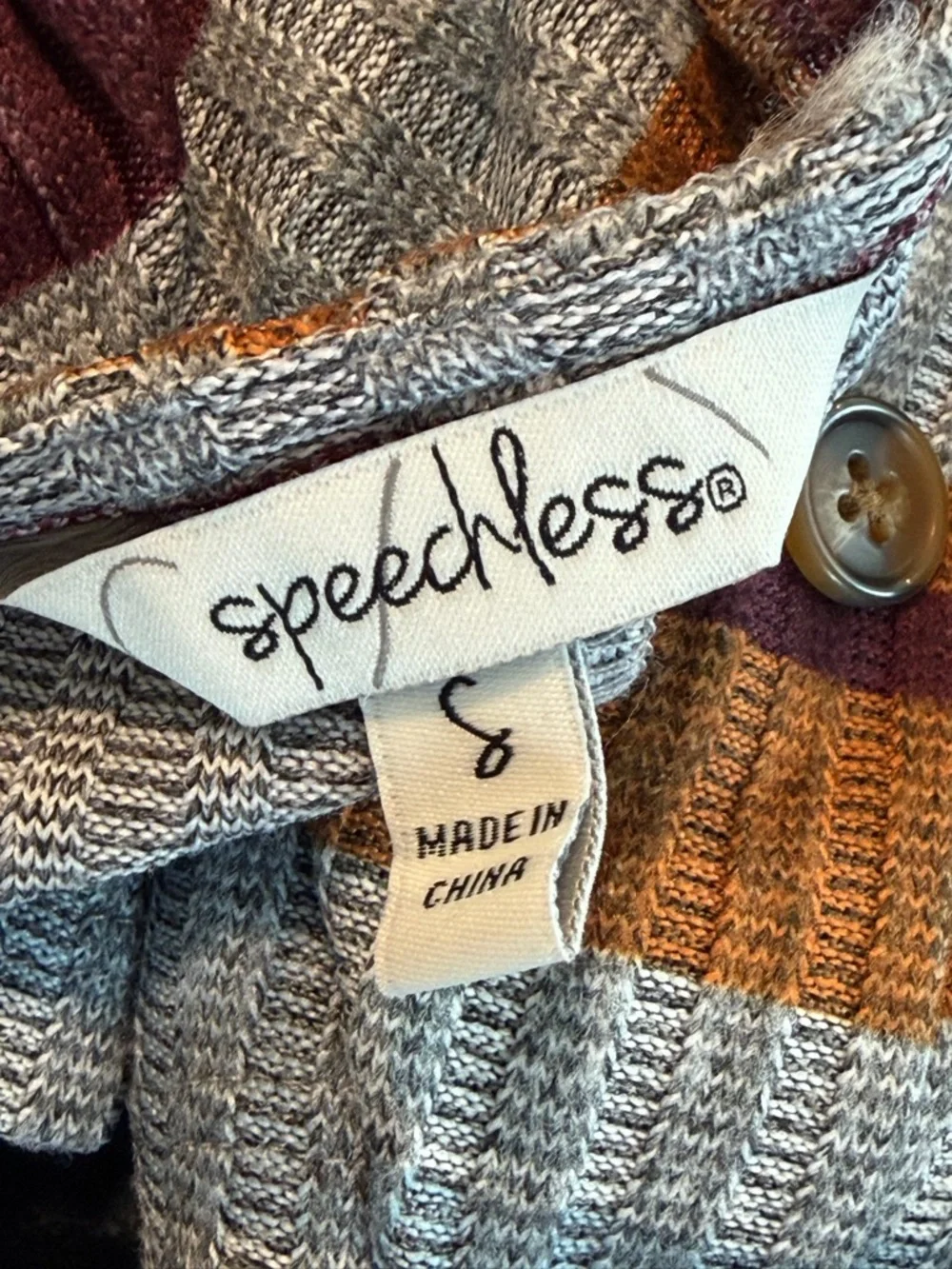 Speechless sweater Dress Striped V-Neck in Gray, Burgundy & Brown Small & Medium - Picture 5 of 8